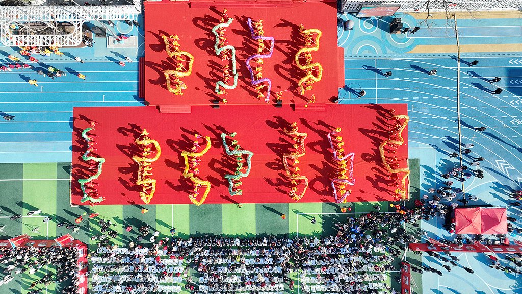 2月9日，浙江省湖州市德清县乾元镇第25届浙北乾龙灯会上，舞龙队在巡游展演。
