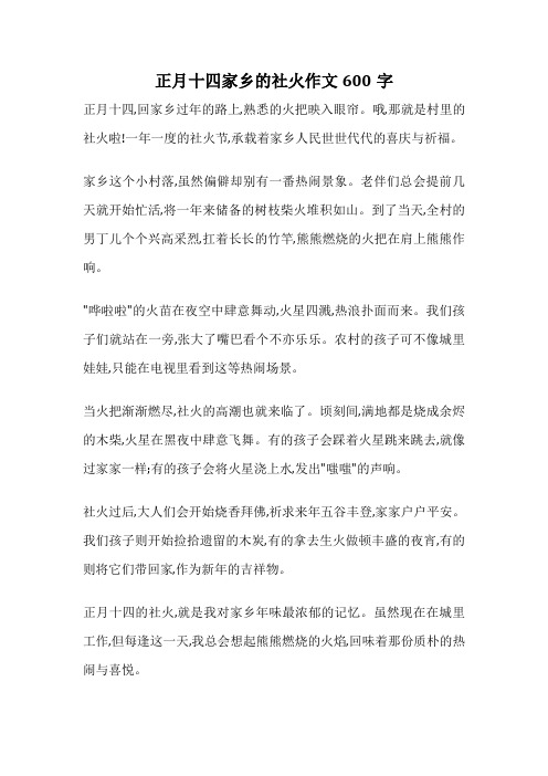 正月十四家乡的社火作文600字