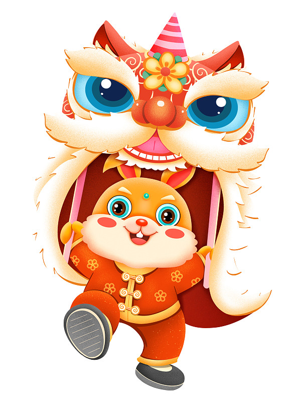 国潮喜庆新年春节兔年舞狮的兔子元素图片下载